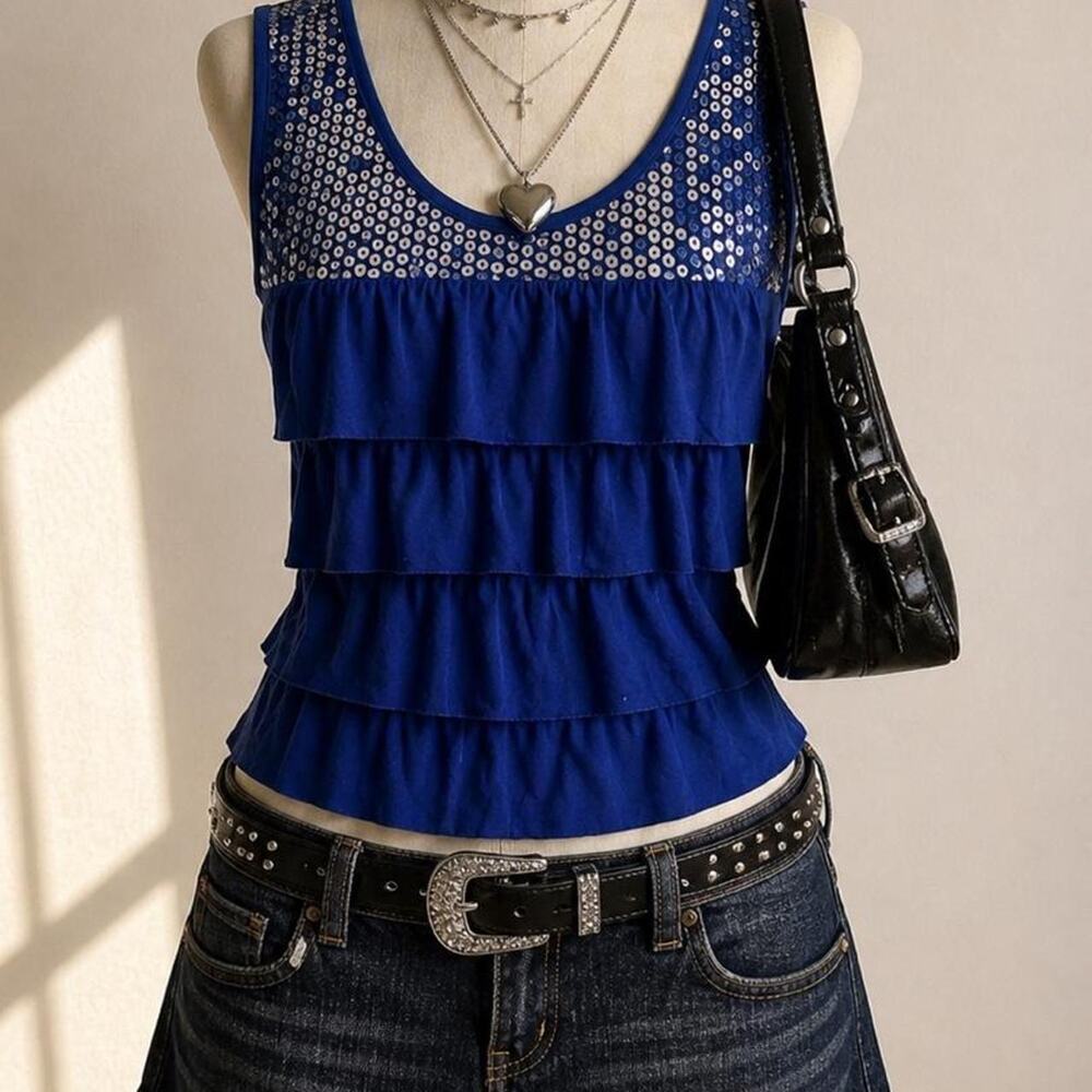 Electric blue sequin tiered tank